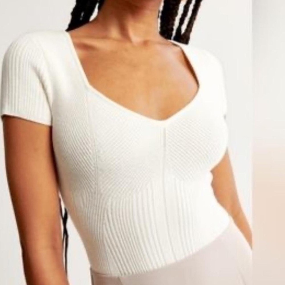Abercrombie & Fitch Cream Ribbed Knit Bodysuit